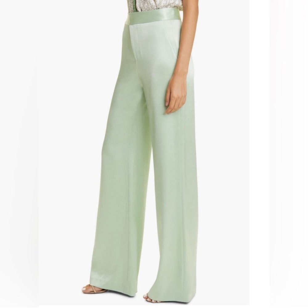 Alice & Olivia Deanna Stretch Cotton Green Satin Bootcut Pants size 2